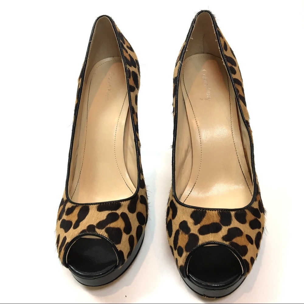 Calvin Klein leopard peep toe pump pony hair S 9.5 - Picture 3 of 5